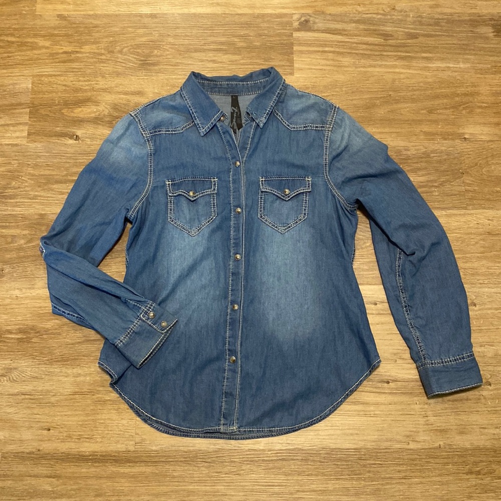 Seven 7 Denim Chambray Button Up Shirt